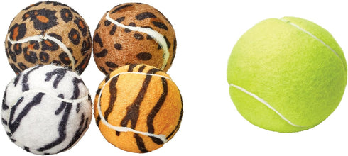 Unique Sports Small Dog Animal Print Mini Tennis Fetch Balls, Squeaker Ball Dog Toy 18 Pack