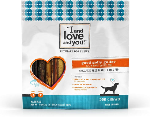 I and love and you Good Golly Gullet Stix - Beef - Rawhide Alternative, Single Ingredient, Free Range Grass Fed Beef,