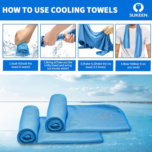 Sukeen 4 Pack Cooling Towel (40"x12") - Soft Breathable Chilly Microfiber Towel for Yoga, Sport, Running, Gym, and More