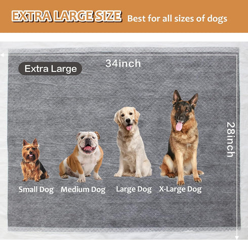 28" 34" 30 Count, Charcoal Puppy Pads with Adhesive Tape, Dog Pee Pads Extra Large x - Potty Pads for Dogs