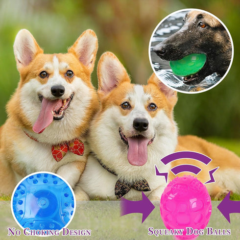 3'' Squeaky Dog Toy Balls for Large Medium Breeds, Indestructible Balls for Fetching & Retrieving, 3 PCS Red+Purple+Blue