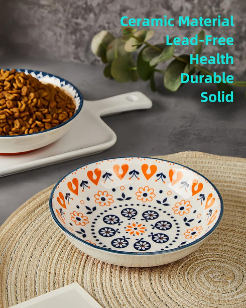 Nonslip Cat Bowls - Ceramic Whisker Friendly Shallow Cat Food Dish, 3PCS Anti Whisker Fatigue, Nonskid