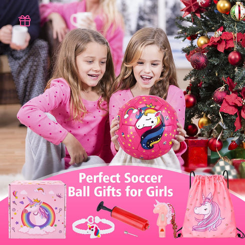 JYPS Size 3 Soccer Ball for Girls, Glitter Unicorn Soccer Ball Gifts for Kids Age 4-8 with Pump & Drawstring Bag