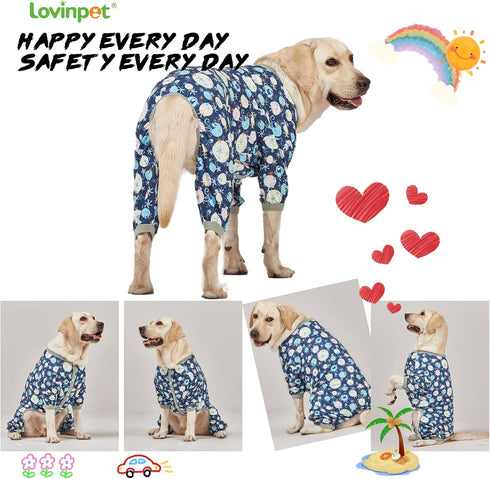 LovinPet Giant Dog Pajamas, Jellyfish and Starfish Deep Sea Print, Lightweight Pullover Clothes for Large Breed Dogs