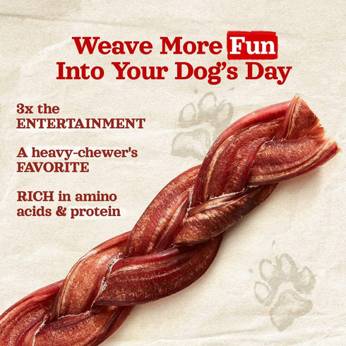 Natural Farm Odor-Free Braided Bully Sticks (6 Inch, 5 Pack) - 100% Grass-Fed Beef, Grain-Free, Best Dental Treats