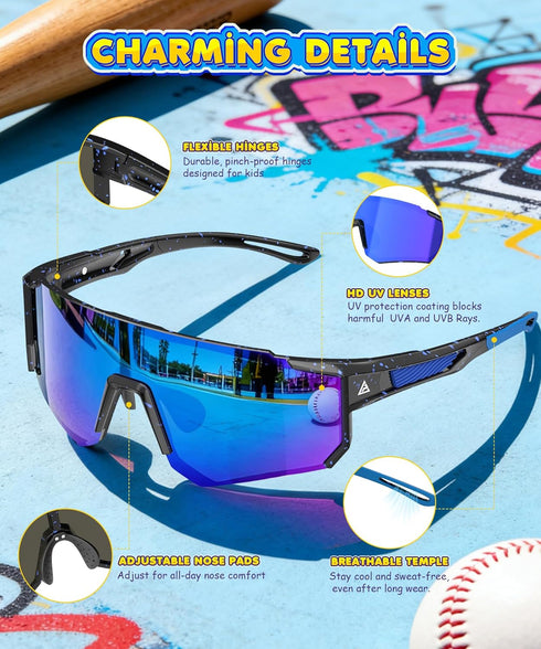 UV400 6-14 KALIYADI Kids-Sunglasses Toddler-Sunglasses Boys-Girls Youth-Sport-Sun-Glasses: Baseball Running Protection