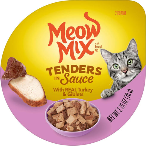 Meow Mix Tenders in Sauce Wet Cat Food, Turkey & Giblets, 2.75 Ounce Cup (Pack of 12)