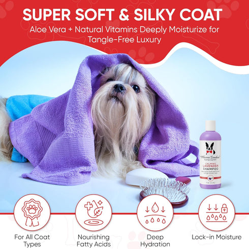 17 oz Warren London Calming Lavender Dog Shampoo | Softening Aloe Vera & Essential Oils for Dogs | Leaves Coat Silky