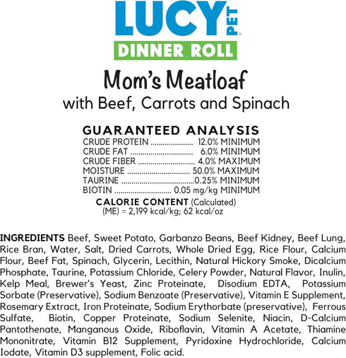 Lucy Pet Dinner Rolls-Mom's Meatloaf Beef with Carrots and Spinach, 2lb