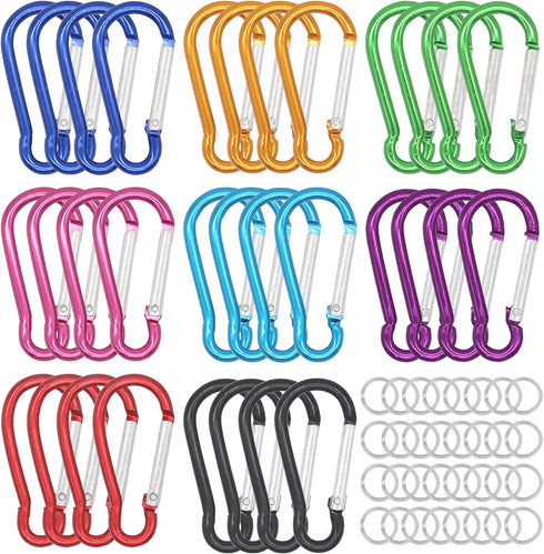 H&W 1.8'' Small Aluminum Carabiner D Ring 32pcs, Durable Spring-Loaded Gate Clips, 8 Colors