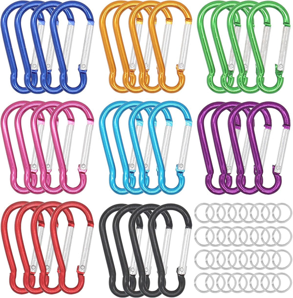 H&W 1.8'' Small Aluminum Carabiner D Ring 32pcs, Durable Spring-Loaded Gate Clips, 8 Colors