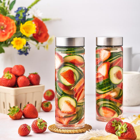 Juice Bottles - 4 Pack Wide Mouth Glass Bottles with Lids for Juicing, Smoothies, 16oz, BPA Free