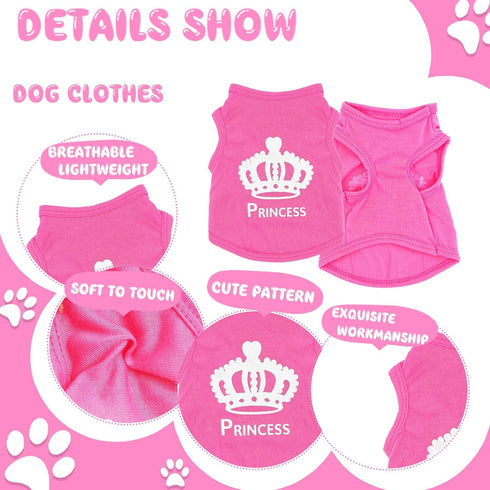 4 Pieces Dog Clothes for Small Dogs Girl Summer Soft Puppy Clothes, Cute Chihuahua Teacup Dog Shirts, Pink Girl Clothes