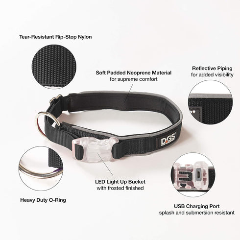 Dog Gone Smart Pet Products LED Safety Comet Collar, Adjustable Strong Nylon for Puppies, Large, Medium, Small