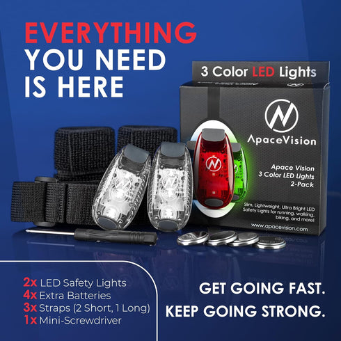 LED Safety Light (2 Pack) + Free Bonuses | Clip On Strobe/Running Lights for Runners, Dogs, Bike, Walking