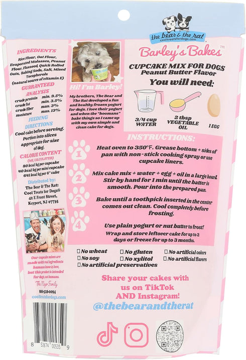 Barley's Bakes Birthday Cupcake Mix for Dogs, Peanut Butter Flavor, 7.5 Ounce, Gluten Free, Made in the USA