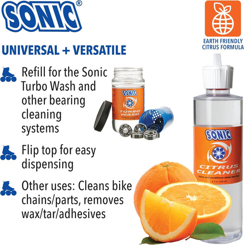 SONIC 8 oz, Citrus Skate Bearing Cleaner, Cleans Inline Skate, Roller Skate and Skateboard Bearings, Earth friendly