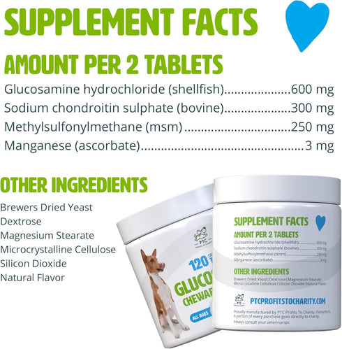 Glucosamine for Dogs with Chondroitin and MSM - 120 Chewable Tablet Treats for Dog Mobility Support and Arthritis Pain