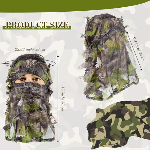 Sintege 3 Pieces Hunting Face Mask, Camouflage Leafy Hat Ghillie Covering for Turkey Hunting Gear