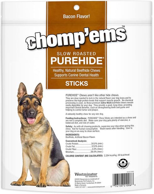 Chomp'ems 12 oz Purehide Sticks Healthy Natural Rawhide Dog Chew