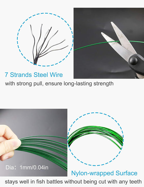 Fishing Leaders Line, 125LB Steel Leaders with Swivels and Snaps, 19.68in for Saltwater Fishing