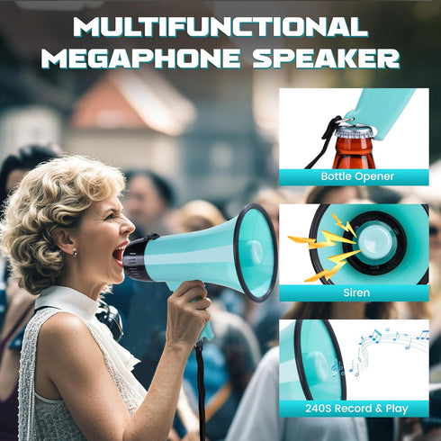 20W 240s 5.4"8.6" 300 MyMealivos Megaphone Bullhorn, Built in Siren & Recording, Portable Megaphone with Volume Control