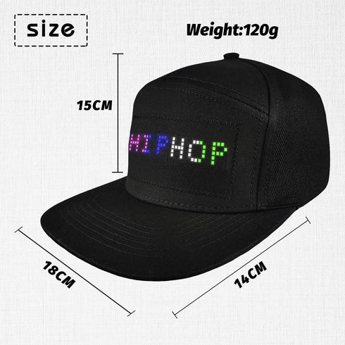 Funny LED Baseball Caps, Smart Hat with Display Screen, Bluetooth App Control, Adjustable Size, Mystery Black