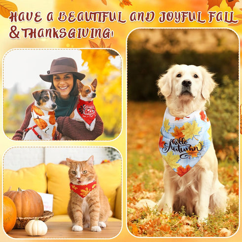 120 Sanwuta Pcs Fall Dog Bandanas Bulk Thanksgiving Dog Bandanas Adjustable Pumpkin Pet Bibs Triangle Scarf Holiday