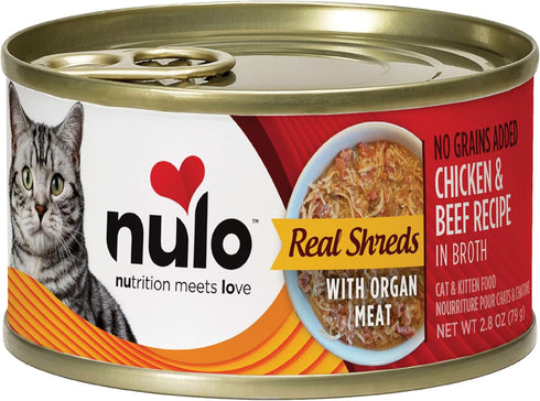 2.8 12 Nulo Real Shreds with Organ Meat Wet Canned Cat Food, Chicken & Beef, Ounce, Cans