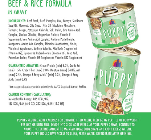 6oz Pack 8 Weruva Puppy, Beef and Rice Formula in Gravy, Can