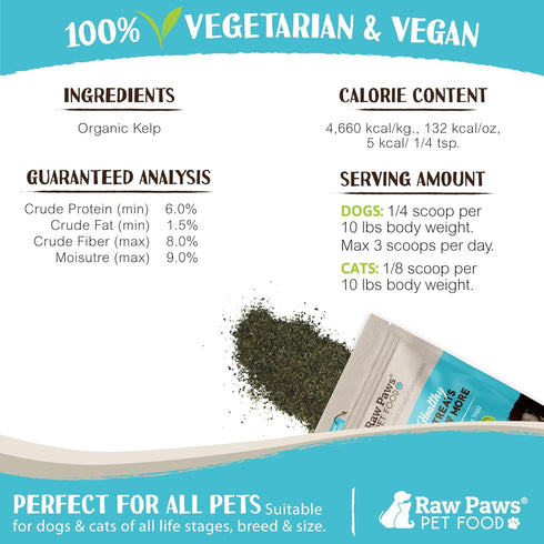 Raw Paws Organic Kelp Powder for Dogs & Cats (8-Ounce) - Seaweed Powder Supplement for Thyroid, Digestive & Immune