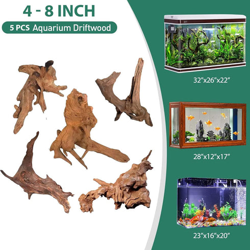 Natural Driftwood for Aquarium Decor, 5 Pieces 4-8" Assorted Branches Fish Tank Decorations