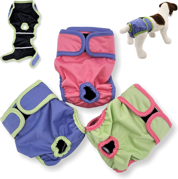 Pack of 3 Female Dog Diapers - Cat Waterproof Leak Proof Washable Panties for Small Medium Large Pets (M: Waist 16" -