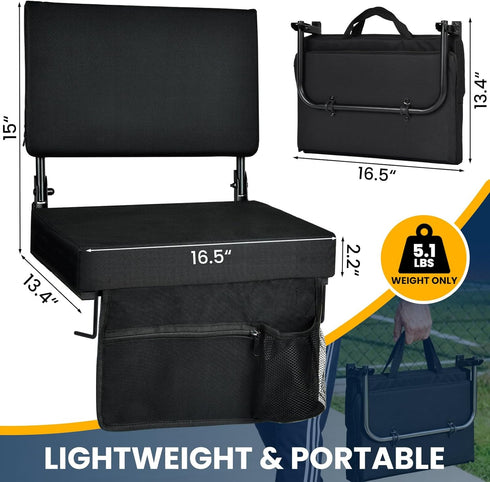 Stadium Seats with Back Support, Padded Bleacher Chairs with Back and Cushion with Shoulder Strap, Portable Folding