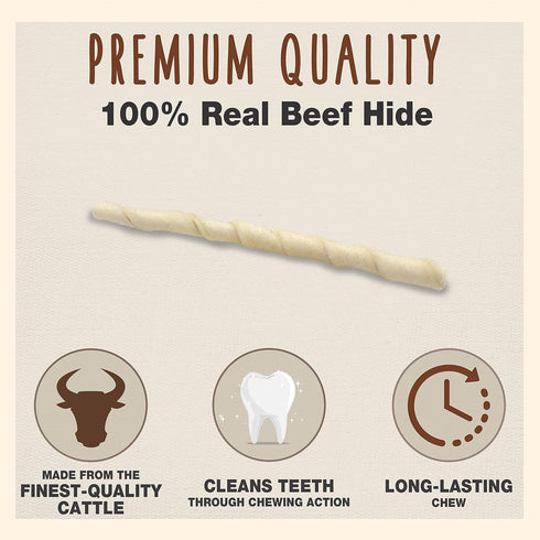5 Inch (34 Count) Cadet Premium Grade Beef Hide for Dogs, Long Lasting Rawhide Twist Chew Sticks, Natural Dog Chews