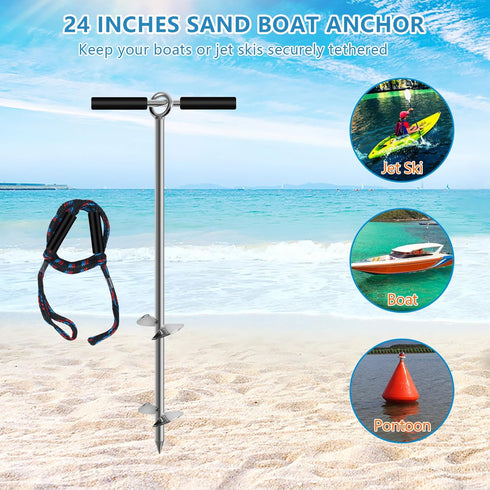 Sand Anchor - Beach Anchor with Removable Handle, Bungee Line & Carry Bag, 18"/24"/36" Length Auger for Beach
