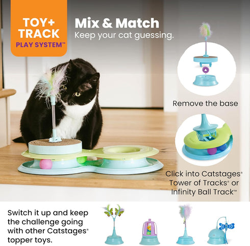 2-in-1 Catstages Spring Cat Toy & Scratcher Combines Play and Self Grooming Nail Care for Indoor Cats, Ball Track