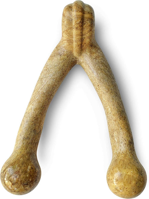 Pet Qwerks Wishbone BarkBone, Nylon Chew Toy for Aggressive Chewers, Peanut Butter Flavor, 8.25"