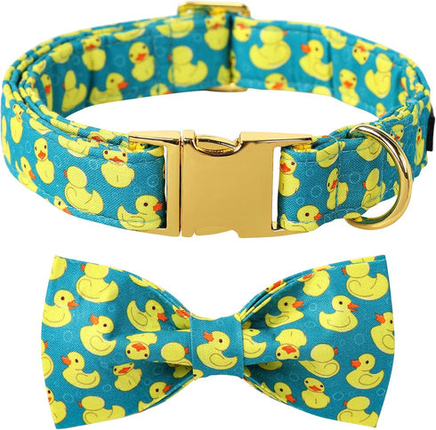 Maca Bates Duck Dog Collar with Bowtie, Adjustable Breakaway Green Summer Thick Collars for XS Small Medium Large XL