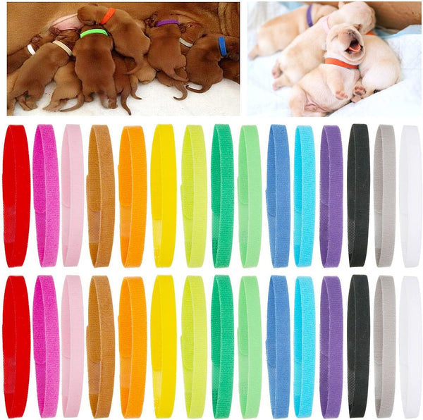 30 Pcs Double-Sided Soft Adjustable Puppy Whelping Collars, ID Bands for Newborn Pet Dogs and Cats in 15 Colors (XL)