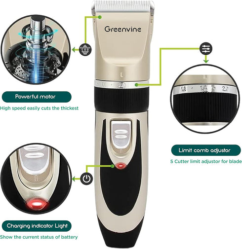 Dog Shaver Clippers Low Noise - Professional Pet Grooming Kit with Rechargeable Dog Trimmer, Comb Guides, Scissors,