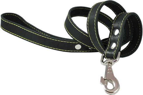 4' Classic Genuine Leather Dog Leash - 1" Wide for Largest Breeds, Black