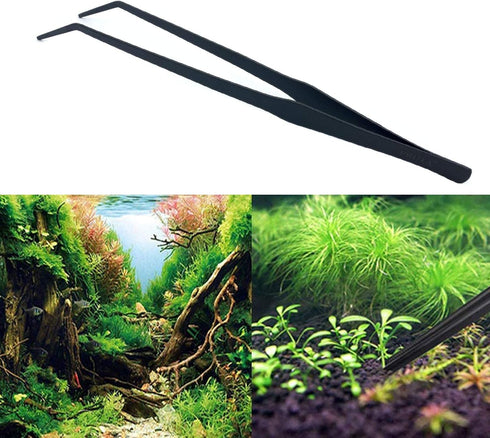 FRUTA Aquarium Tweezers, Stainless Steel Curved Tweezer for Aquatic Plants and Reptiles, 15 inch Black
