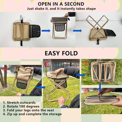 AZSRKRBM 260lbs, Backpacking, Portable Folding Stool with Pocket, Compact Camping Chair Heavy Duty Supports Lightweight