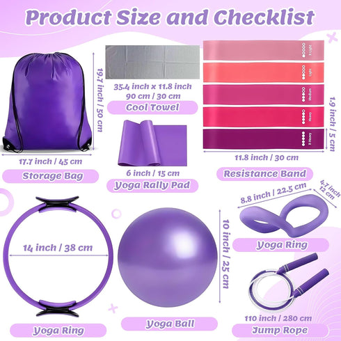 GQIRIL Set 12PCS 10'' Pilates Equipment for Women - Pilates Starter Accessories Kit with Ball, Magic Circle, Yoga Ring