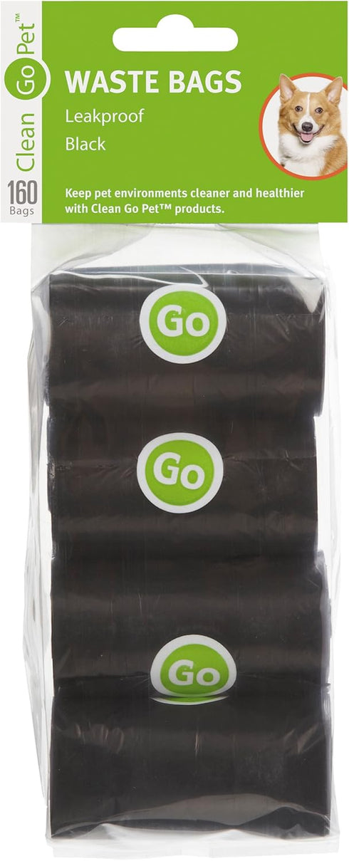 Pet Replacement Dog Waste Bags, 8-Pack of 20-Count Rolls, Durable, Leakproof Plastic Poop Bags, Black
