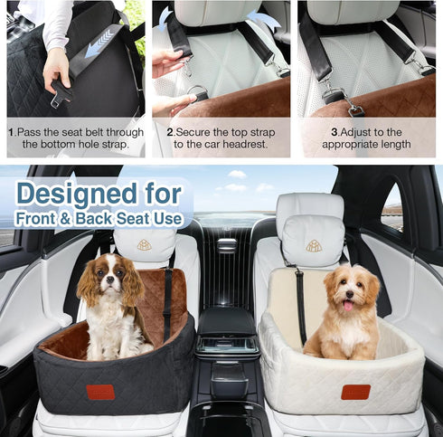 30lbs,Ultra Bottom,2 WOOAIDAGG Dog Car Seat for Small Dogs Under Soft Fabric & Memory Foam Pet Travel Car Bed,Washable