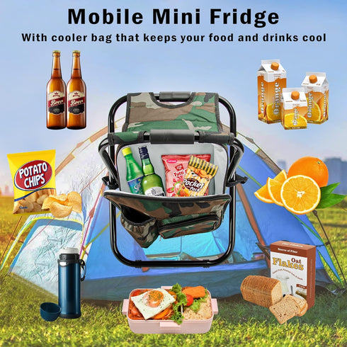 Kikerike Folding Stool Backpack Cooler Bag, Insulated Camping Chair with Front Pocket for Outdoor Events