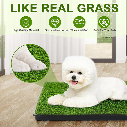 HURENTEK 23''X17'' Dog Grass Pad with Tray, Small Artificial Turf Grass Potty, Reusable Puppy Pee Pads for Dogs