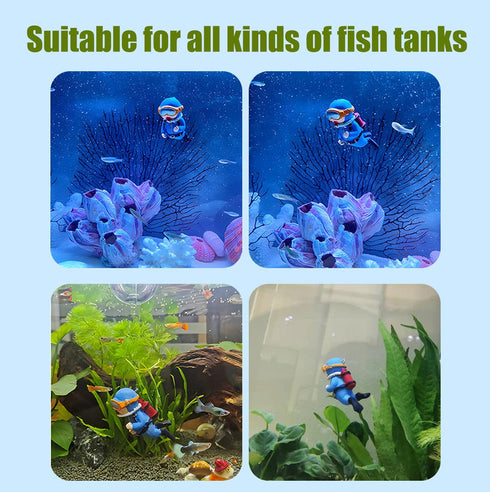 2-Pack Fish Tank Decorations, Cute Little Diver Ornaments with Float Ball for All Kinds of Fish